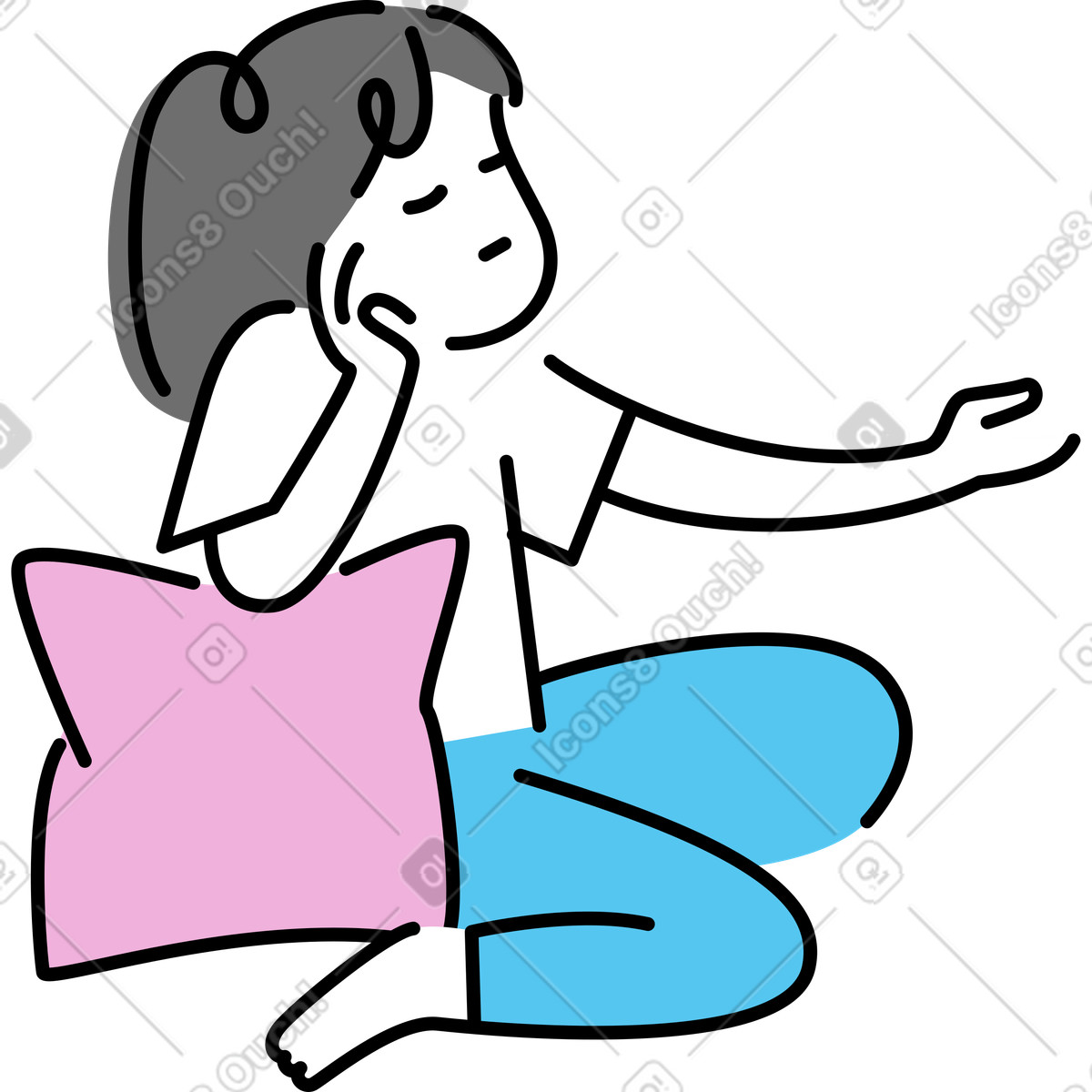 Gelangweilte frau mit kissen-Illustration im Mochi-Stil als Download in PNG, SVG