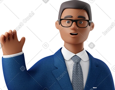 Close up of black businessman in blue suit waving goodbye PNG, SVG