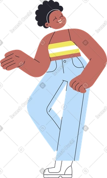 Closed eyes girl pointing at something PNG, SVG