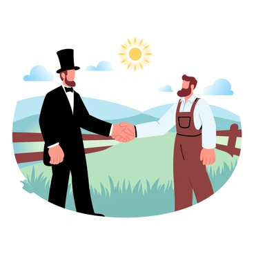 Abraham Lincoln shaking hands with a farmer, showcasing his honest reputation
