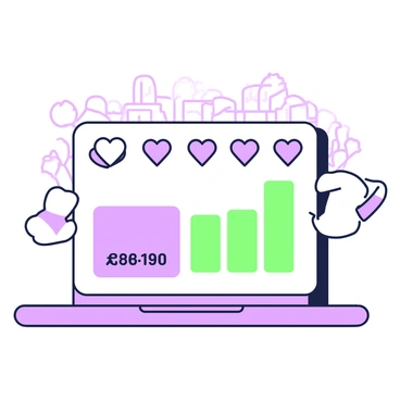 A digital tracker is displayed on a screen, showcasing a charity's donation progress. The tracker features a filled progress bar indicating the current amount raised. Above the bar, there are several heart icons, each representing a milestone achieved in the fundraising campaign. The hearts are arranged in a row, with some filled and others outlined, showing the journey of the donations. In the background, there is a faint outline of a community scene, symbolizing the impact of the donations.
