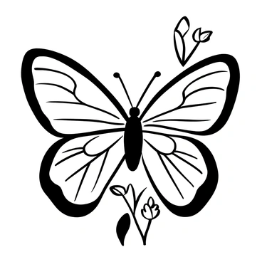 A pair of butterfly wings displayed prominently, showcasing intricate patterns that resemble the petals of a flower. Each wing features delicate lines and detailed textures that mimic the soft curves and veins found in floral petals. The wings are partially open, revealing their full design, while a few floral elements, like petals and leaves, are scattered around the wings, enhancing the botanical theme. The overall composition highlights the connection between the butterfly and the floral elements, emphasizing their intricate beauty.