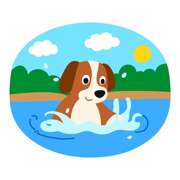 A dog shaking off water after a swim in a lake.