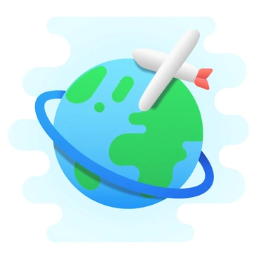 A globe with an airplane circling around it.