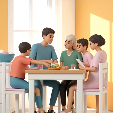 A family setting screen time limits on devices with a kitchen timer
