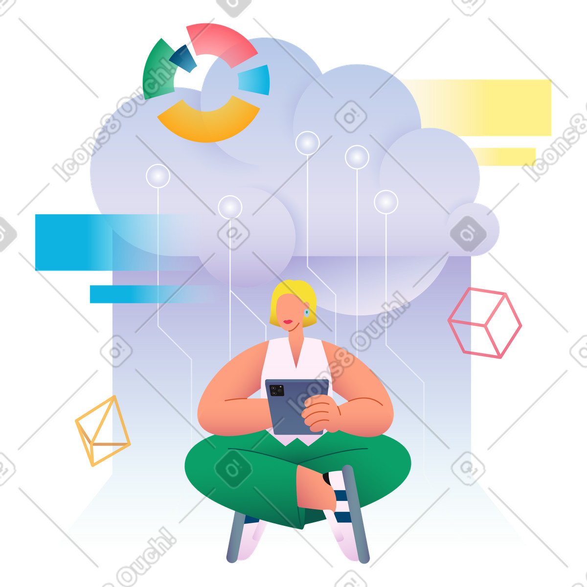 Artificial intelligence and cloud computing, AI-powered remote data processing illustrazione animata in stile Colors scaricabile in GIF, Lottie (JSON), AE