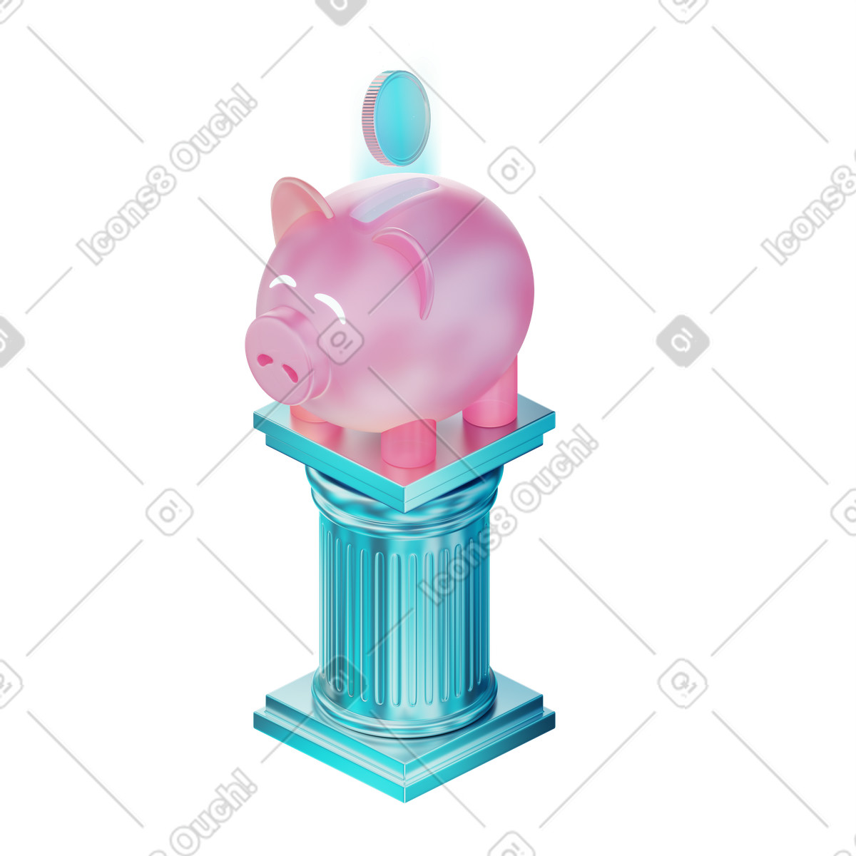 Illustration animée Putting savings in a piggy bank dans le style 3D Glare à télécharger aux formats GIF, Lottie (JSON), AE