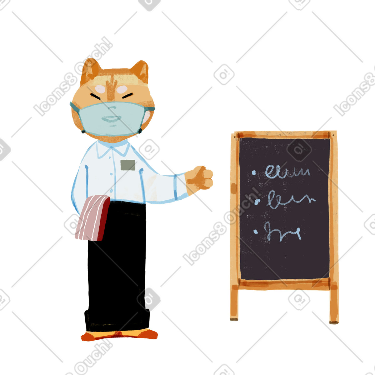 Ilustración Camarero con mascarilla presentando el menú de un restaurante en estilo Ikigai a descargar en PNG y SVG