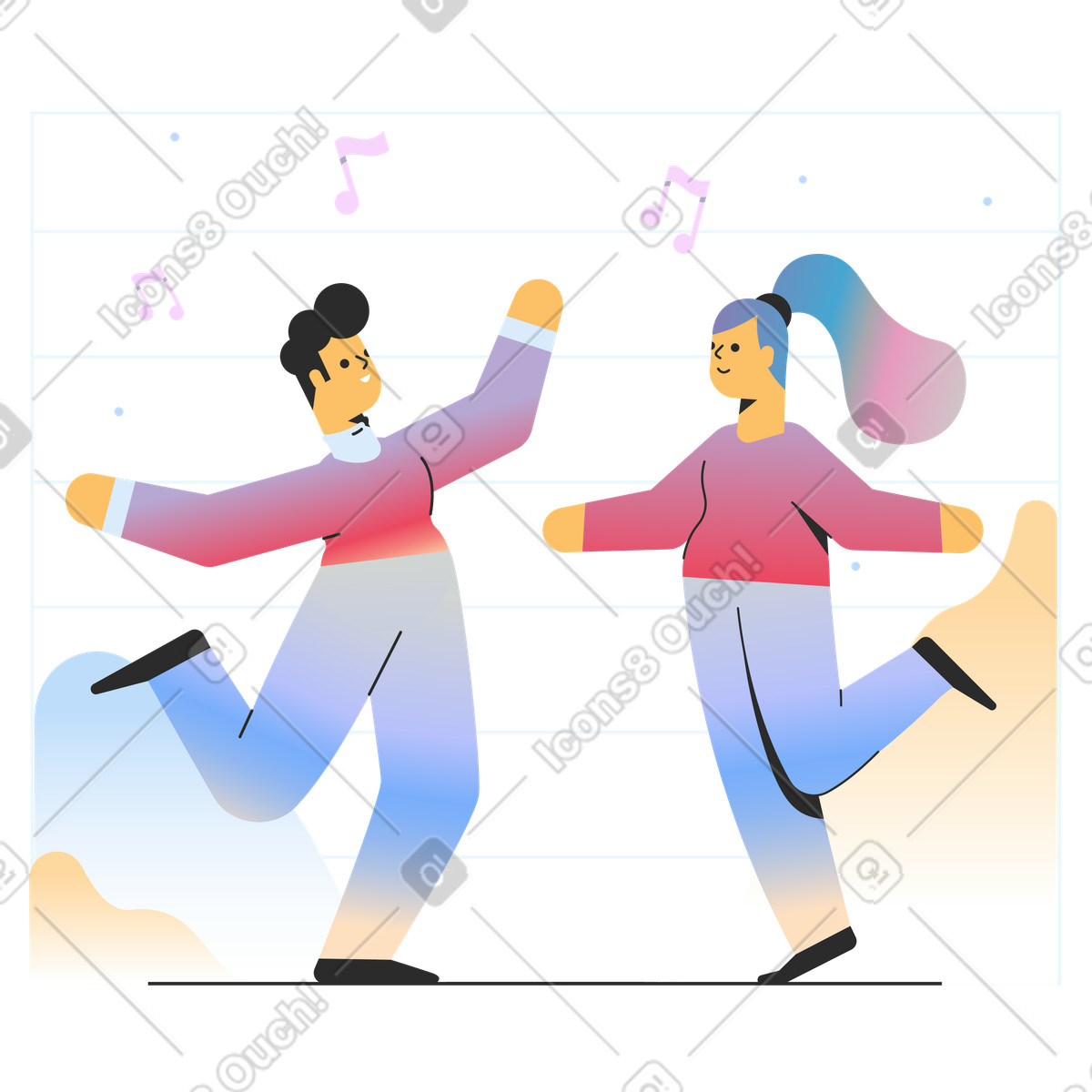 Ilustração de Casal dançando ao som música juntos em no estilo Marginalia para baixar em PNG, SVG