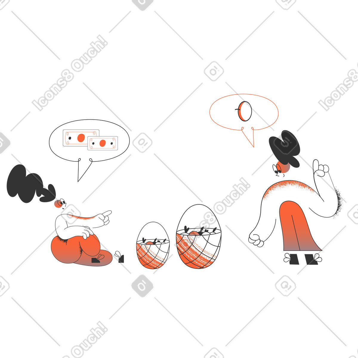 Illustration Un client achète des pommes à vendeur dans le style Crayon télécharger aux formats PNG, SVG