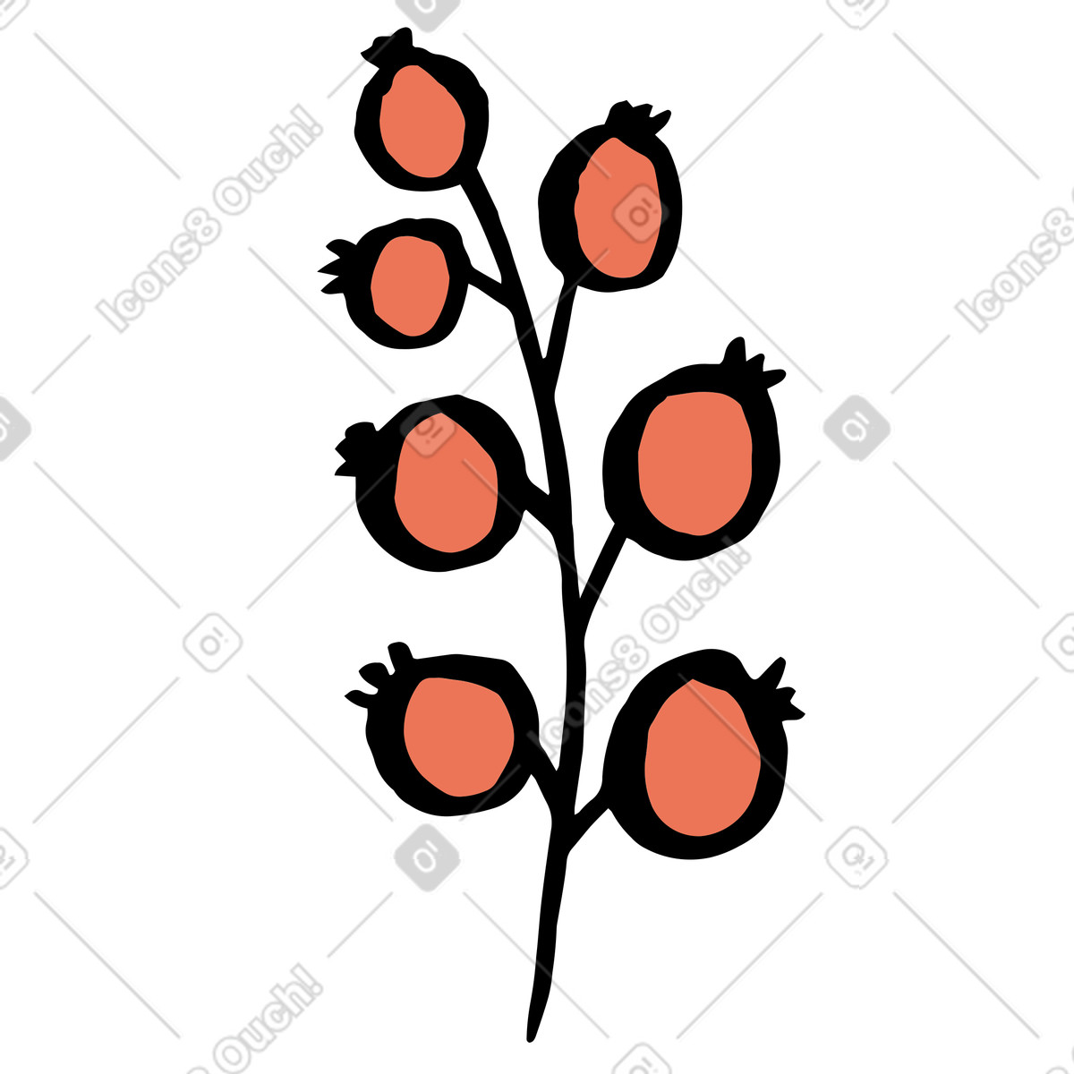 Scandi 스타일의 Branch with red flower buds 일러스트레이션 PNG, SVG 다운로드