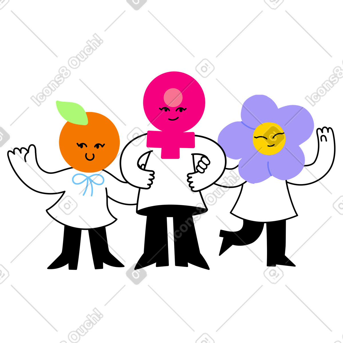 下载 Giggle 风格的 女性角色手拉手站在一起 插画，支持 PNG、SVG 格式