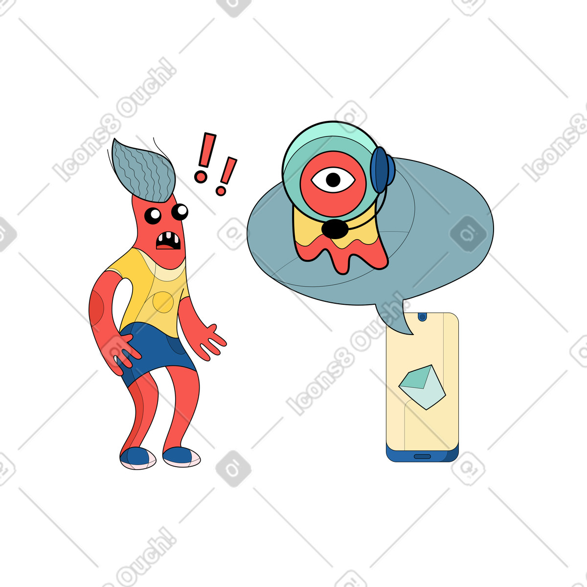 Chiamata pubblicitaria inaspettata e invadente illustrazione in stile Surr scarica in PNG, SVG