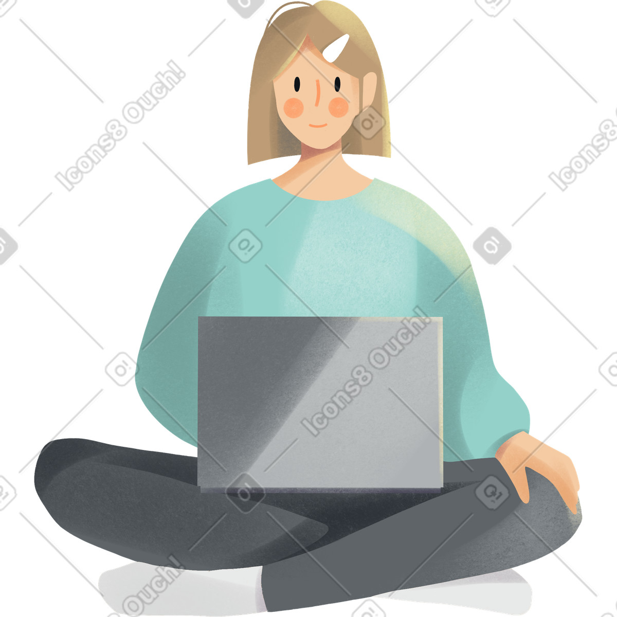 Young woman working on a laptop illustration in Shine style download in PNG, SVG