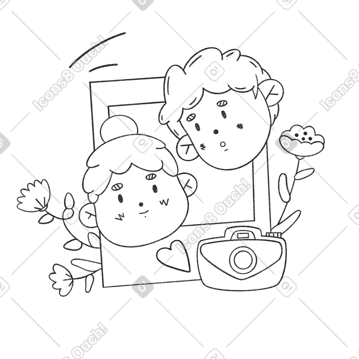Ilustração de Couple portrait in photo card, Anniversary or Valentine's Day celebration em no estilo Bonbon Line para baixar em PNG, SVG