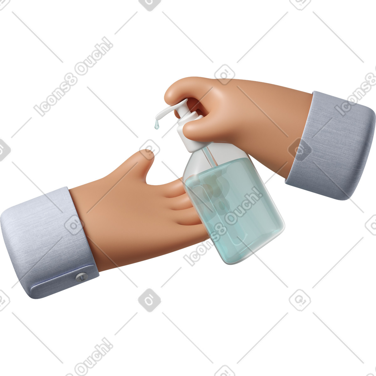 Ilustração de Mãos pele bronzeada usando desinfetante em no estilo 3D Hands Fun&Wild para baixar em PNG, SVG