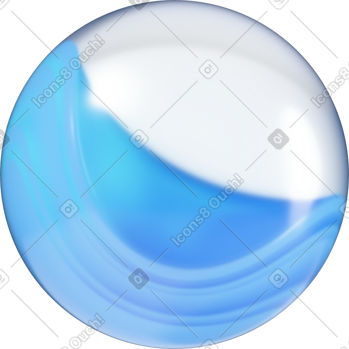 Ilustração de Sphere transparent bubble with shiny blue liquid wave inside em no estilo 3D Glassy para baixar em PNG, SVG