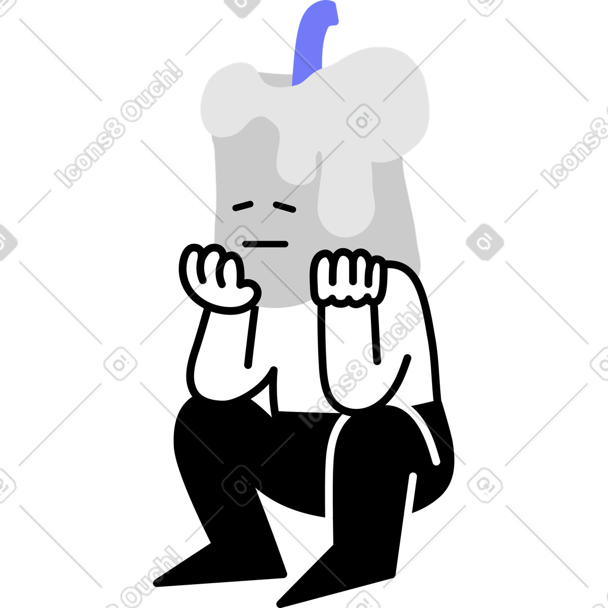 Sad character with a candle head illustration in Giggle style download in PNG, SVG