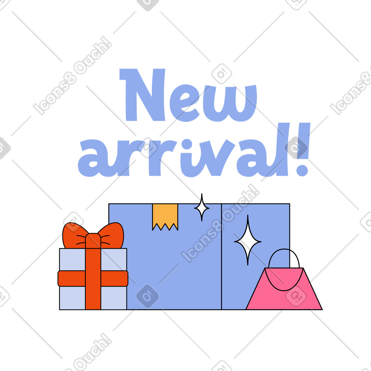 Schriftzug neuankömmling und boxen-Illustration im Bloom-Stil als Download in PNG, SVG