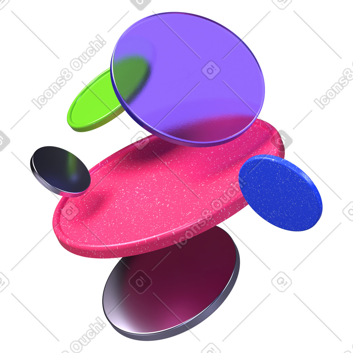 Levitating colorful multimaterial lenses illustration in 3D Boost style download in PNG, SVG