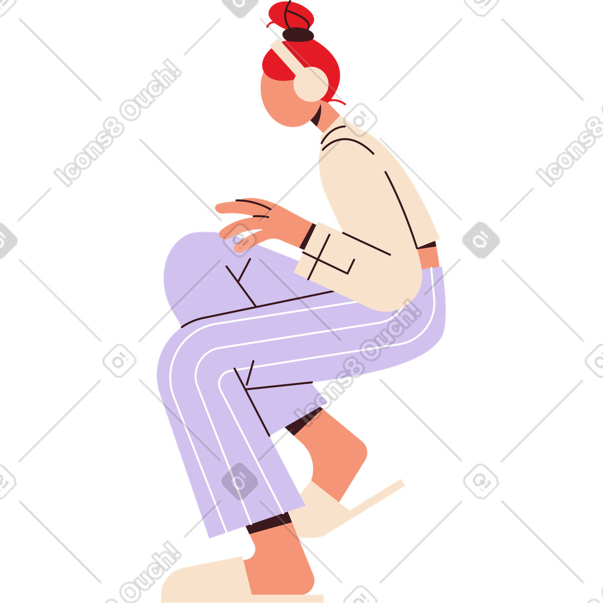 Seduta giovane donna in pantofole illustrazione stile Folks scarica PNG, SVG