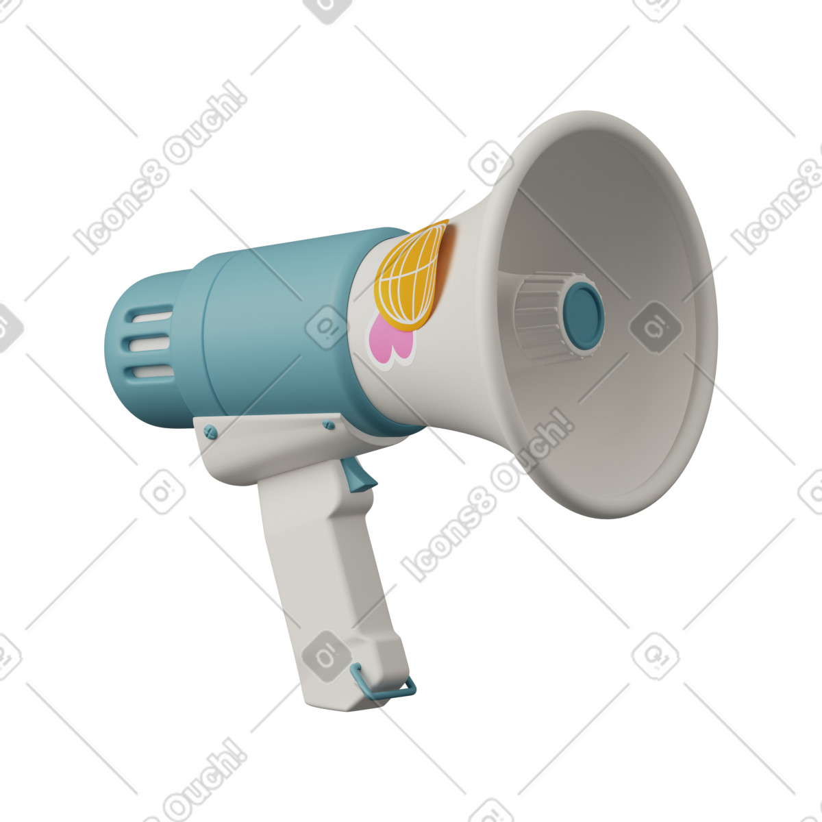 3D Casual life スタイルの Marketing announcement megaphone with decorative stickers のアニメーションイラストをGIF、Lottie (JSON)、AEでダウンロード