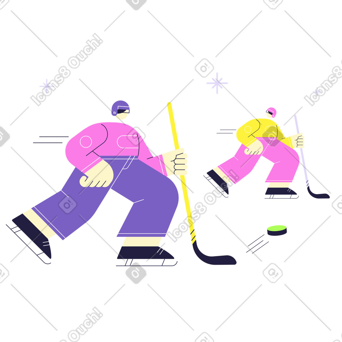 Hockey players playing friendly match illustration in Mellow style download in PNG, SVG