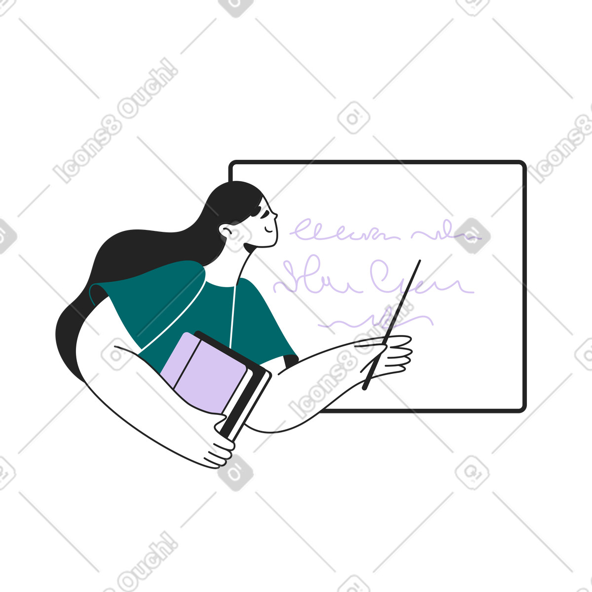 Teacher explaining new material on whiteboard illustration clipart classroom education in PNG SVG GIF