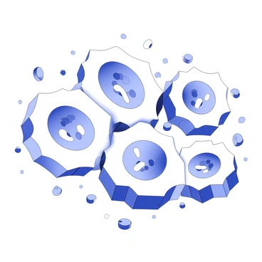 A cluster of cancer cells is depicted in a microscopic view. The cells are irregularly shaped, with jagged edges and varying sizes, exhibiting a chaotic arrangement. Each cell has a semi-transparent membrane, allowing for visibility of their internal components. Inside the cells, there are numerous mitochondria, indicated by their elongated shapes and distinct inner structures, showcasing their high activity. Surrounding the cells, there are small nutrient particles, which are being absorbed through the membranes, illustrating the process of energy consumption. The overall scene conveys a sense of rapid growth and metabolic activity among the cancer cells.