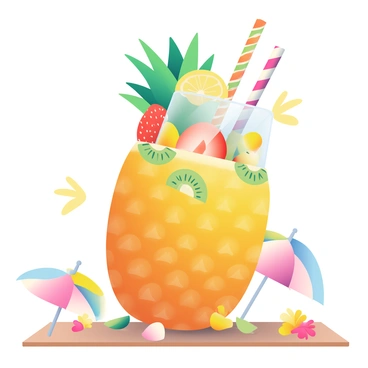 A refreshing tropical cocktail served in a hollowed-out pineapple with a straw