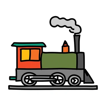 An old steam locomotive chugging along a track with billowing steam rising from the chimney and wheels spinning in motion.