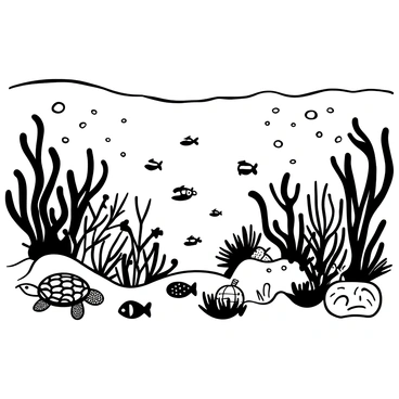 A detailed underwater scene showcasing various marine life in the shallow waters of the Marine National Park in Gujarat. Colorful coral formations spread across the sandy ocean floor, providing shelter for a variety of species. Schools of small fish swim among the corals, creating dynamic movement within the scene. A sea turtle glides gracefully through the water while a starfish rests on a rock nearby. Seaweed sways gently with the currents, and the sunlight filters through the water, illuminating the vibrant ecosystem below.