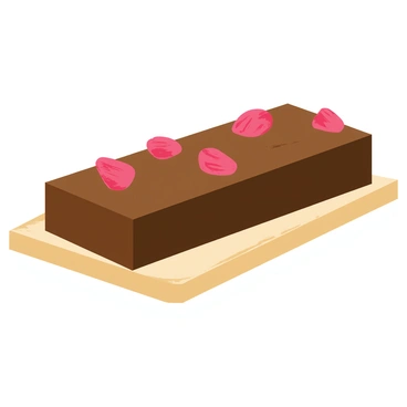 A rectangular chocolate bar with a smooth, glossy dark brown surface. The bar features visible pieces of vibrant red dried strawberries embedded throughout. The strawberries are scattered unevenly, creating pops of color against the rich chocolate. The edges of the chocolate bar have a clean cut, giving it a freshly packaged appearance. The setting includes a light-colored wooden board underneath the chocolate bar to enhance the contrast of colors.