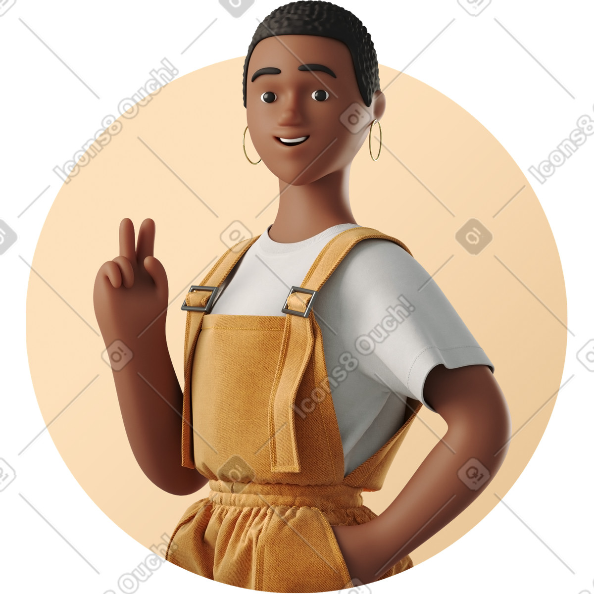 Illustration Young woman showing victory dans le style 3D Business à télécharger aux formats PNG, SVG