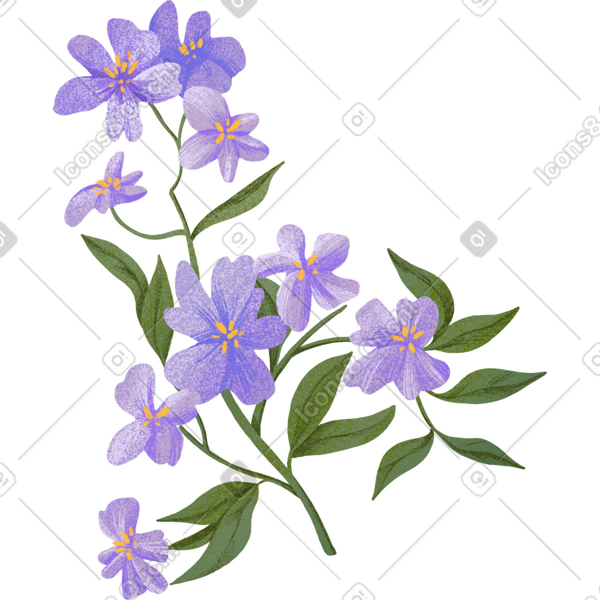 Floral 스타일의 Small purple flowers on a branch 일러스트레이션 PNG, SVG 다운로드