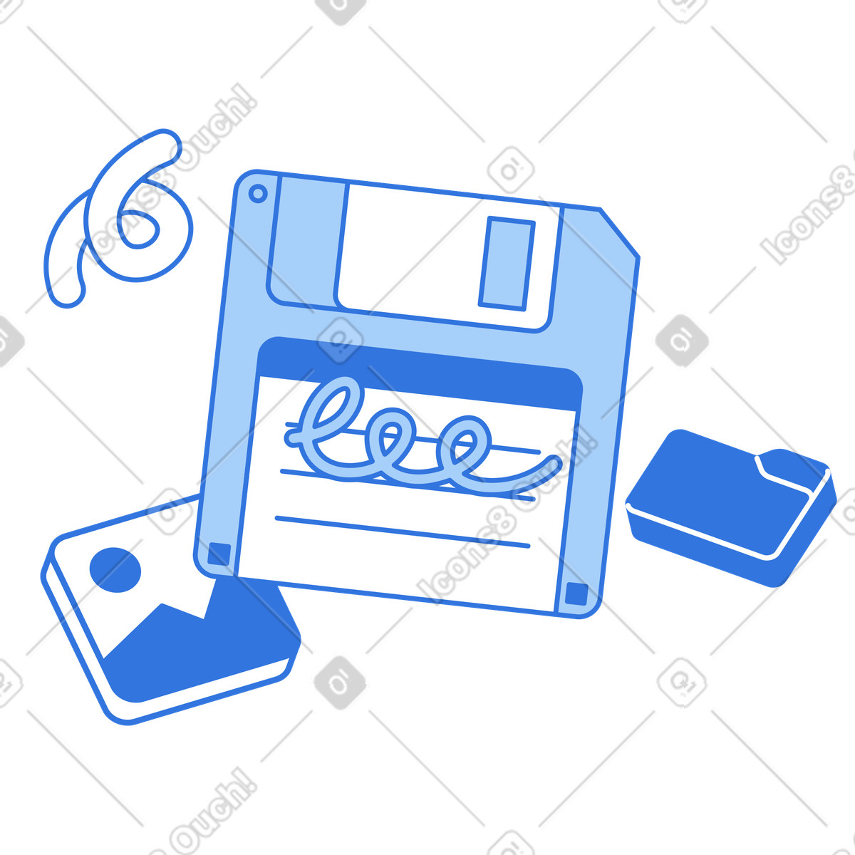 Ilustración Disquete con archivos guardados en estilo Sky a descargar en PNG y SVG