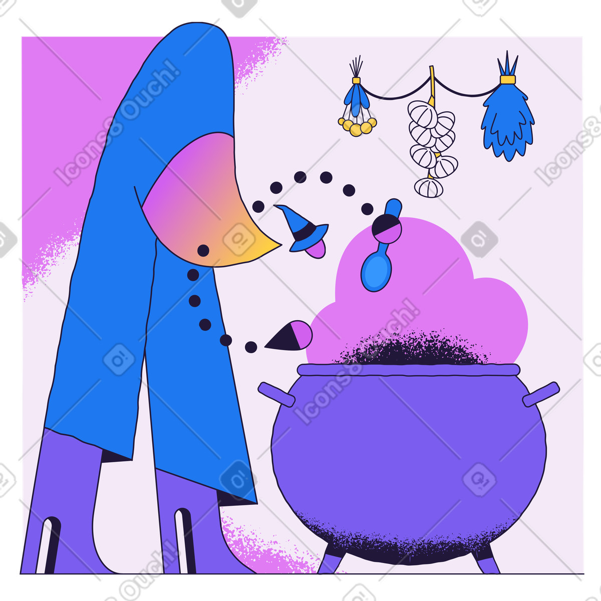 Illustration Potion de cuisine sorcière dans un chaudron le style Conifer à télécharger aux formats PNG, SVG