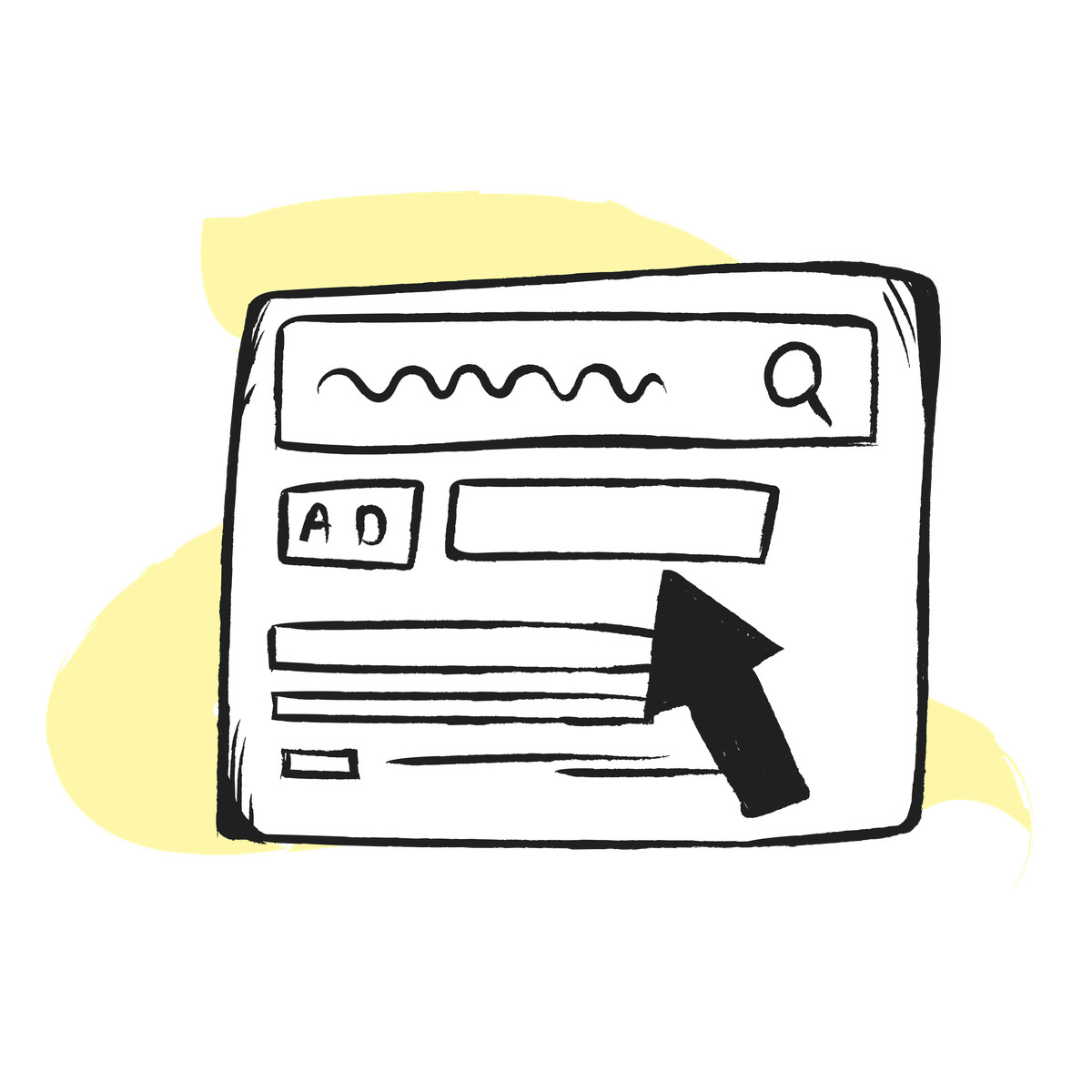Cursor clicking ad box in search results, SEO and paid promotion illustration Pixeltrue icons style download PNG, SVG