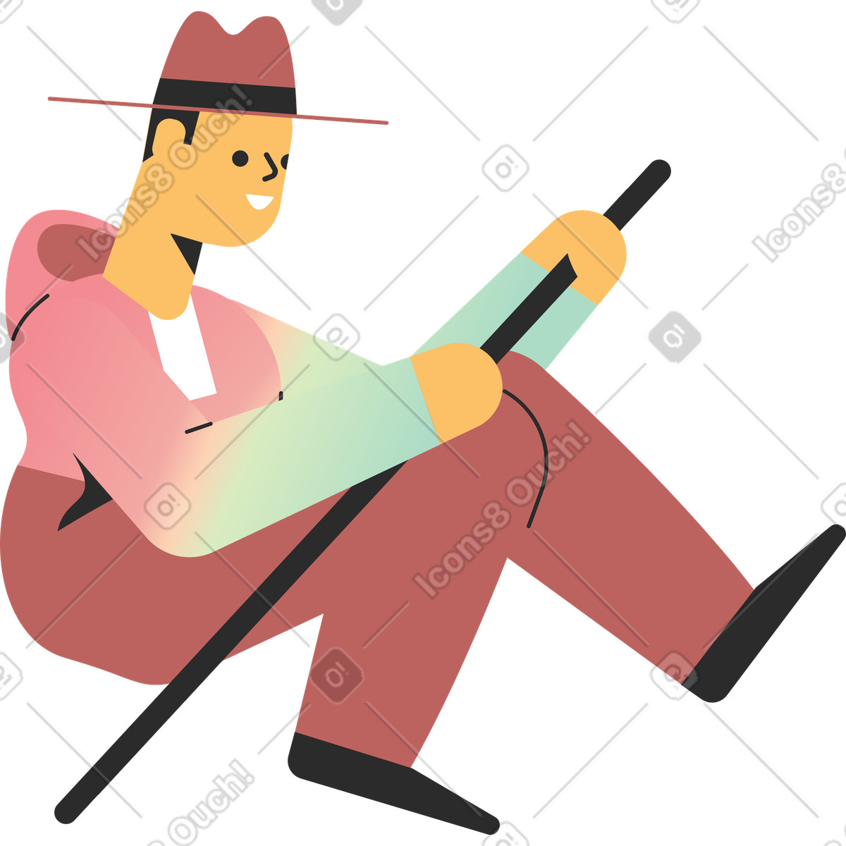 Marginalia スタイルの 棒を持つ男 のイラストをPNG、SVG形式でダウンロード