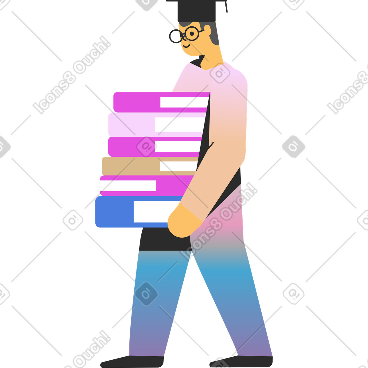 Studente con libri illustrazione in stile Marginalia scarica in PNG, SVG