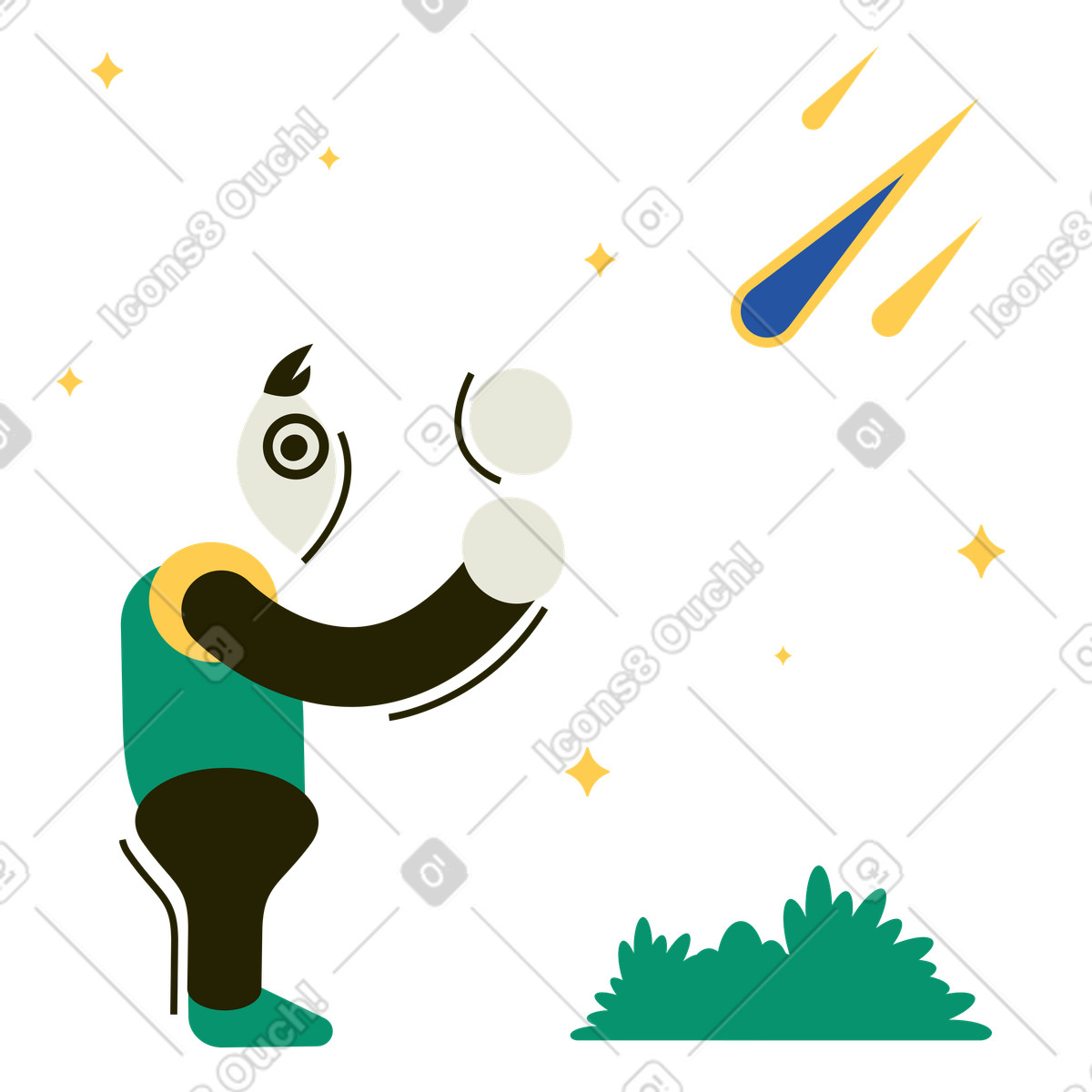 Ilustración Hombre observando la caída de un meteorito en estilo Spot a descargar en PNG y SVG