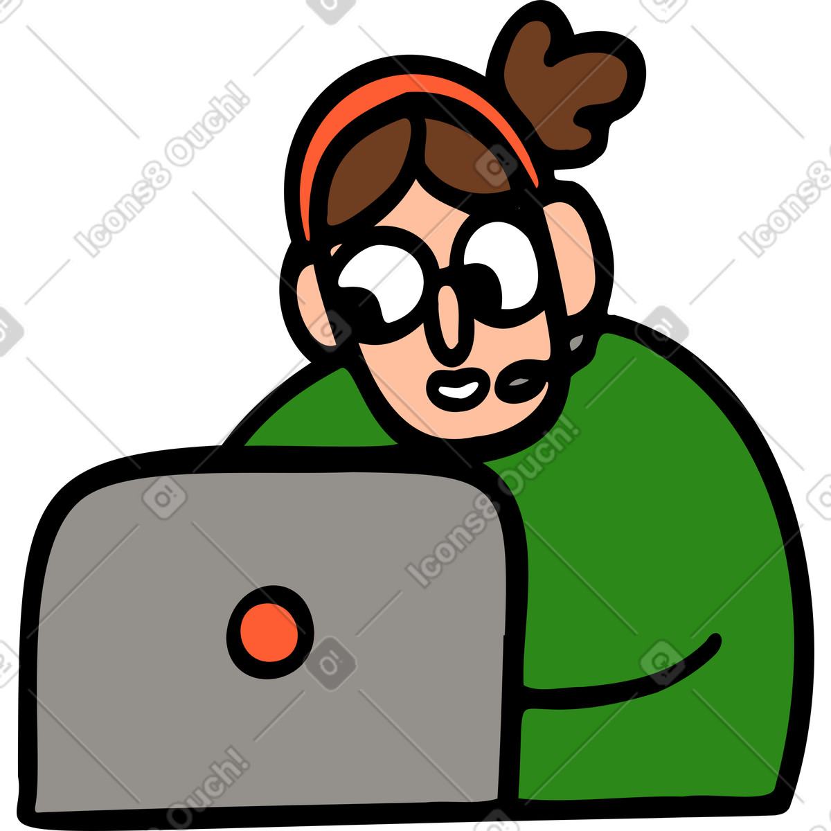 Frau mit einem laptop-Illustration im Comic-Stil als Download in PNG, SVG