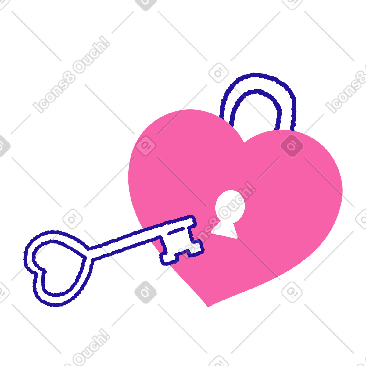 Heart shaped padlock with key illustration in PNG, SVG