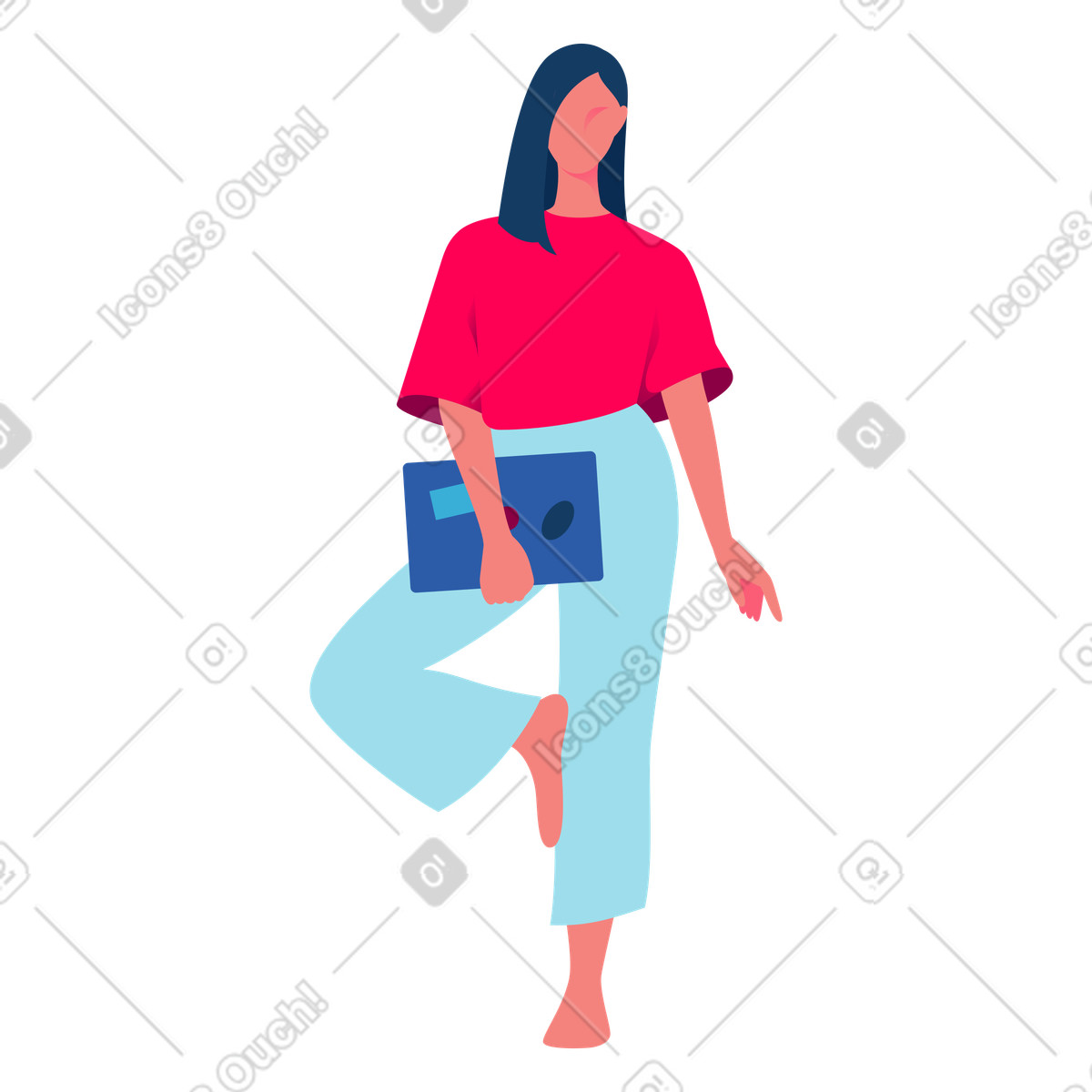 Daily スタイルの Digital nomad standing with laptop in relaxed pose のイラストをPNG、SVG形式でダウンロード