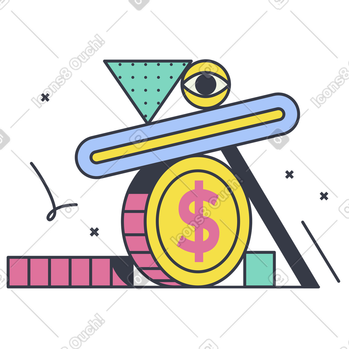 Abstract スタイルの ドル硬貨による抽象的な金融安定性 のイラストをPNG、SVG形式でダウンロード