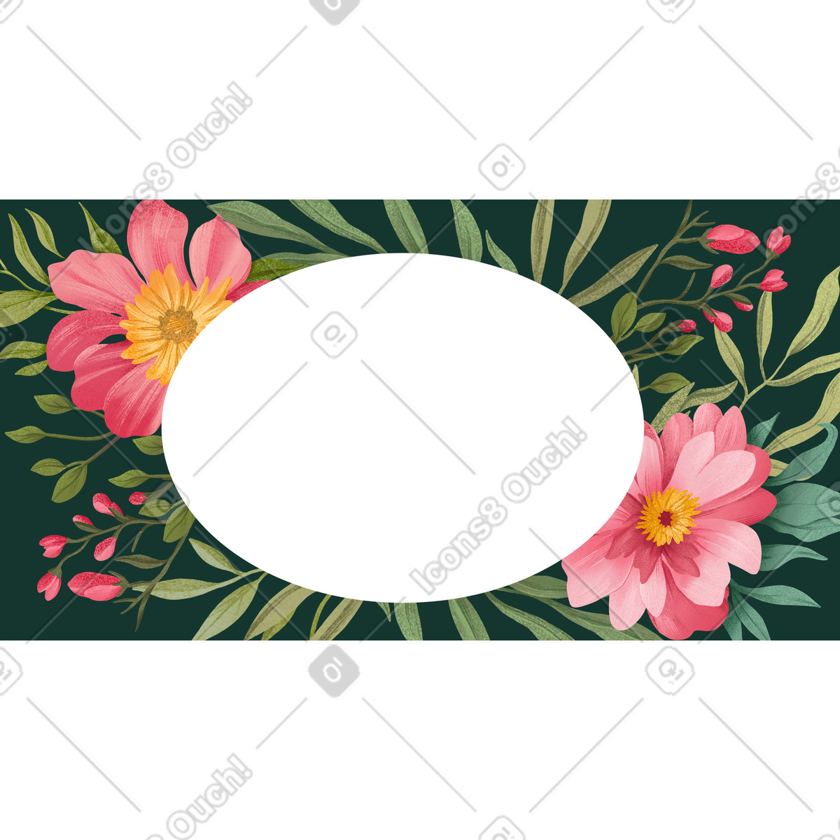Pink floral border with oval copy space, Invitation template illustration in style download in PNG, SVG