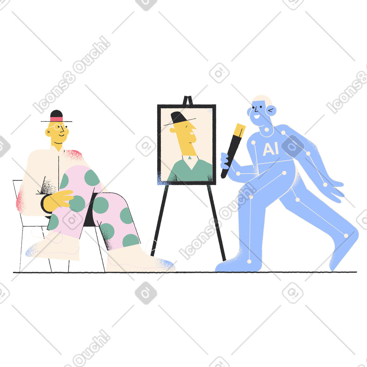 Man unimpressed by ai generated portrait illustration in Pablo style download in PNG, SVG