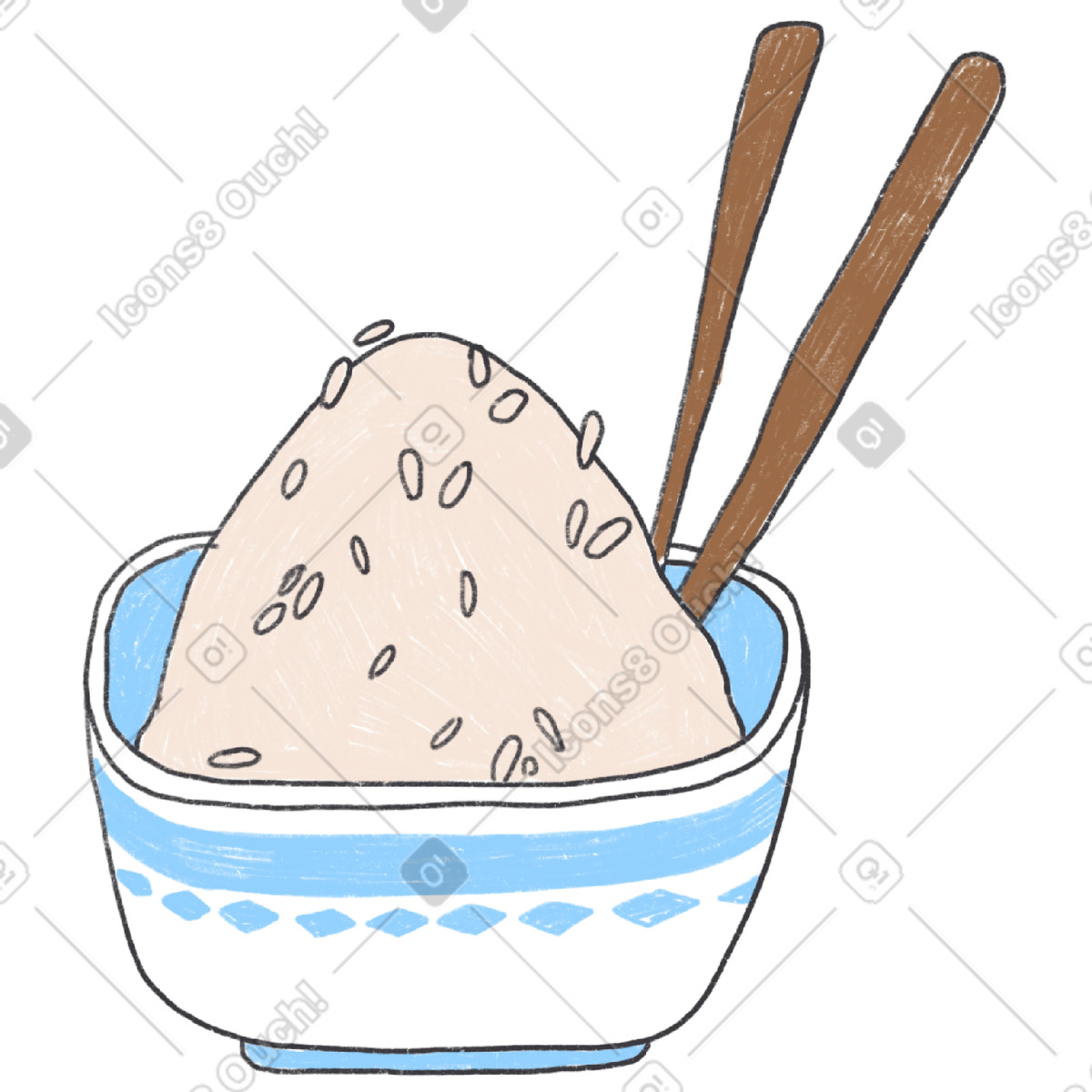 Rice bowl and two chopsticks illustration in Experimental style download in PNG, SVG