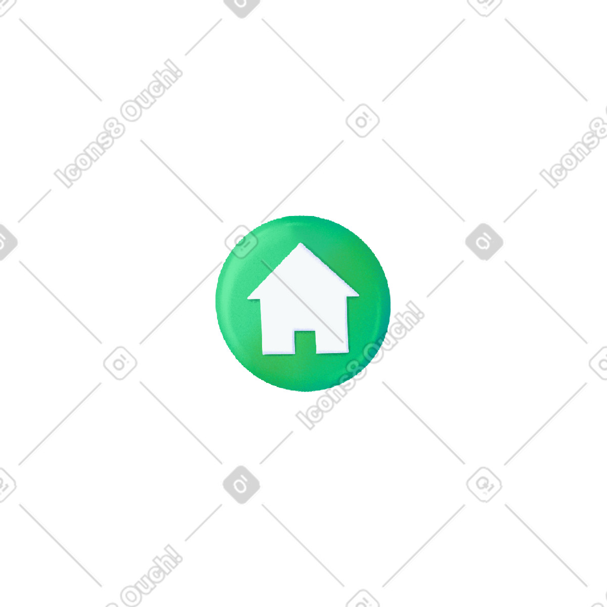 Green round button with a house icon illustration in PNG, SVG