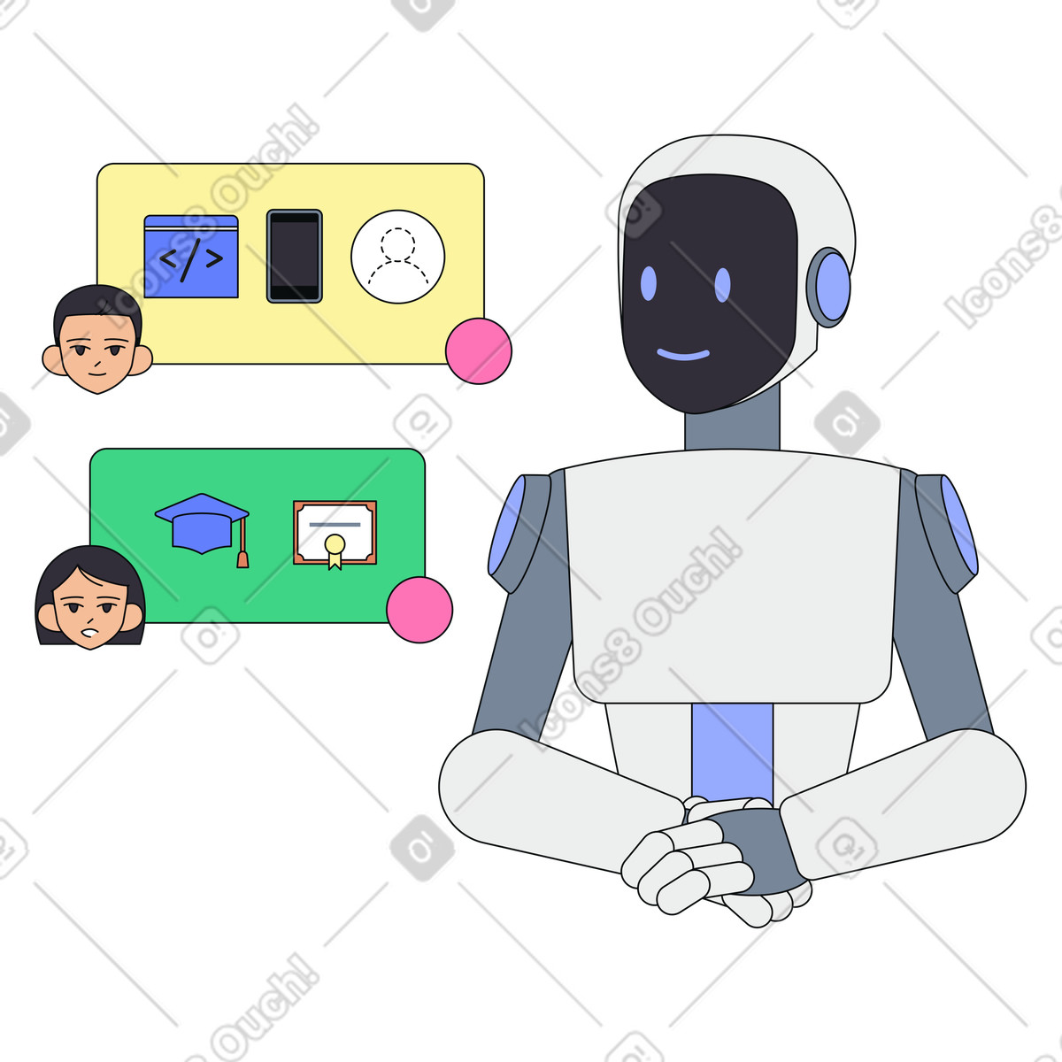 Ki-roboter löst benutzeranfragen-Illustration im Teko-Stil als Download in PNG, SVG
